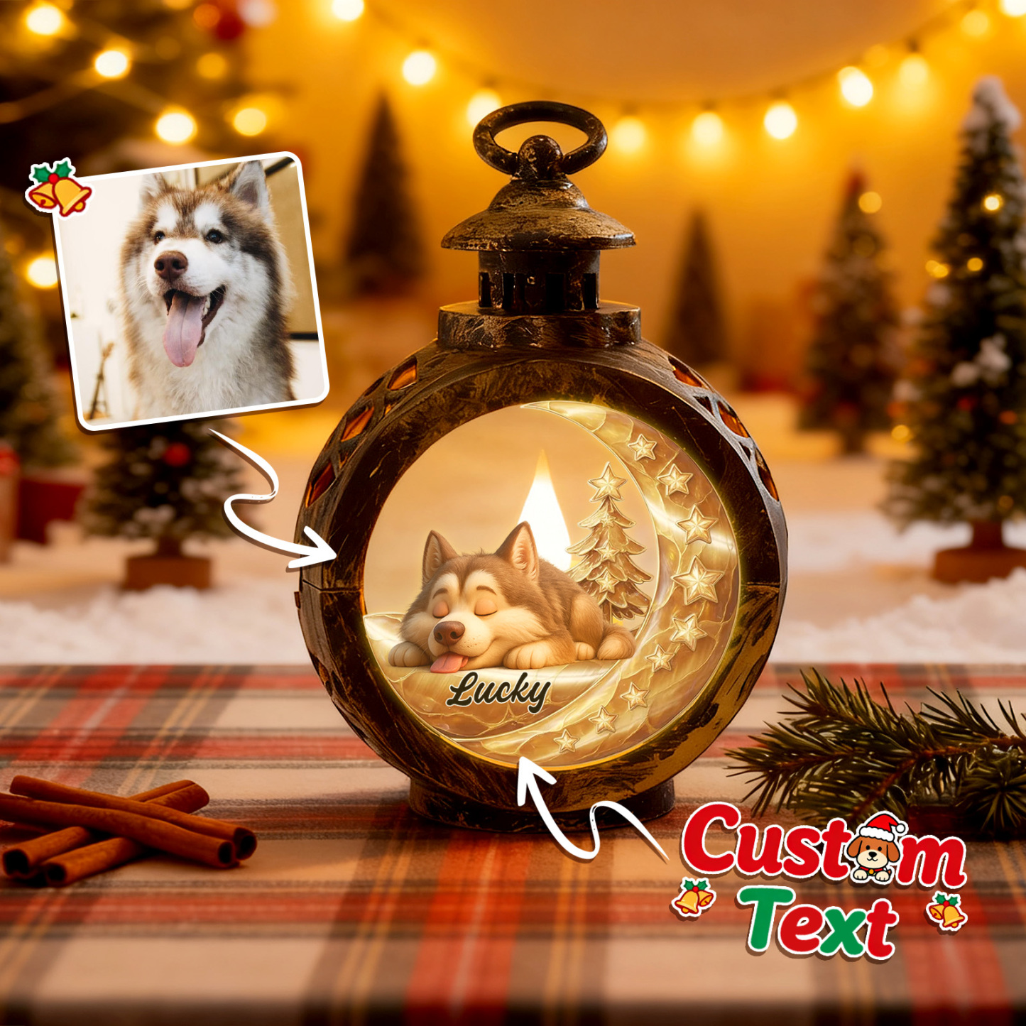 Custom Christmas Lantern Beside You Personalized Christmas Gifts for Pet Lovers Colorful - MyFaceSocksAU