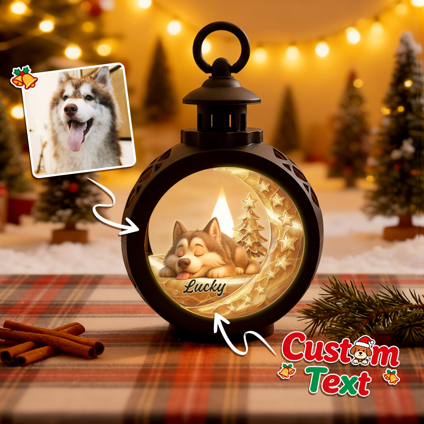 Custom Christmas Lantern Beside You Personalized Christmas Gifts for Pet Lovers Colorful - MyFaceSocksAU
