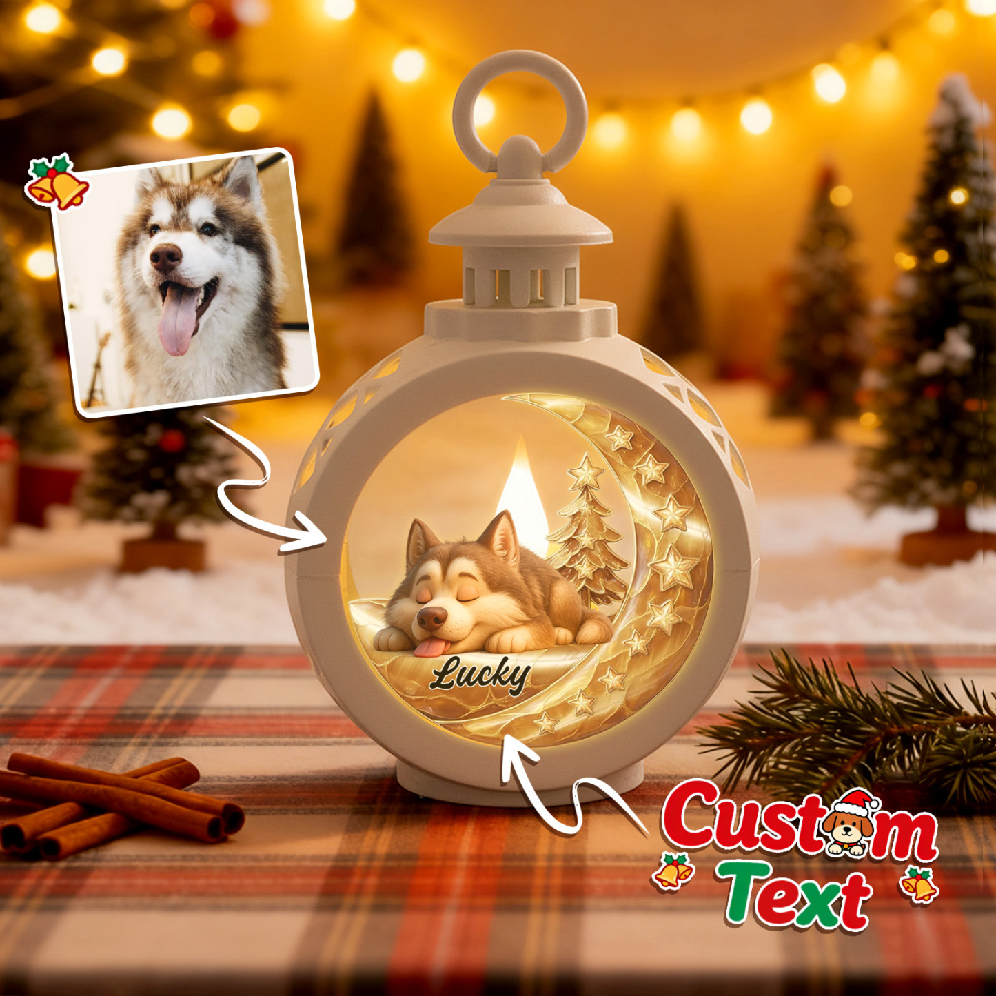Custom Christmas Lantern Beside You Personalized Christmas Gifts for Pet Lovers Colorful - MyFaceSocksAU