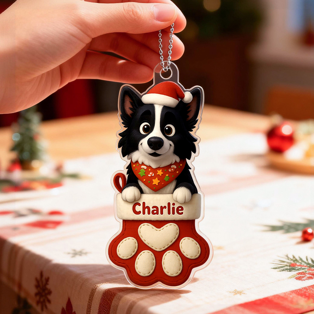 Custom Acrylic Car Hanger Pet Love In Stocking for Cute Dog Cats Christmas Gifts Lovely Gift In Memory of Your Pets Existence - MyFaceSocksAU