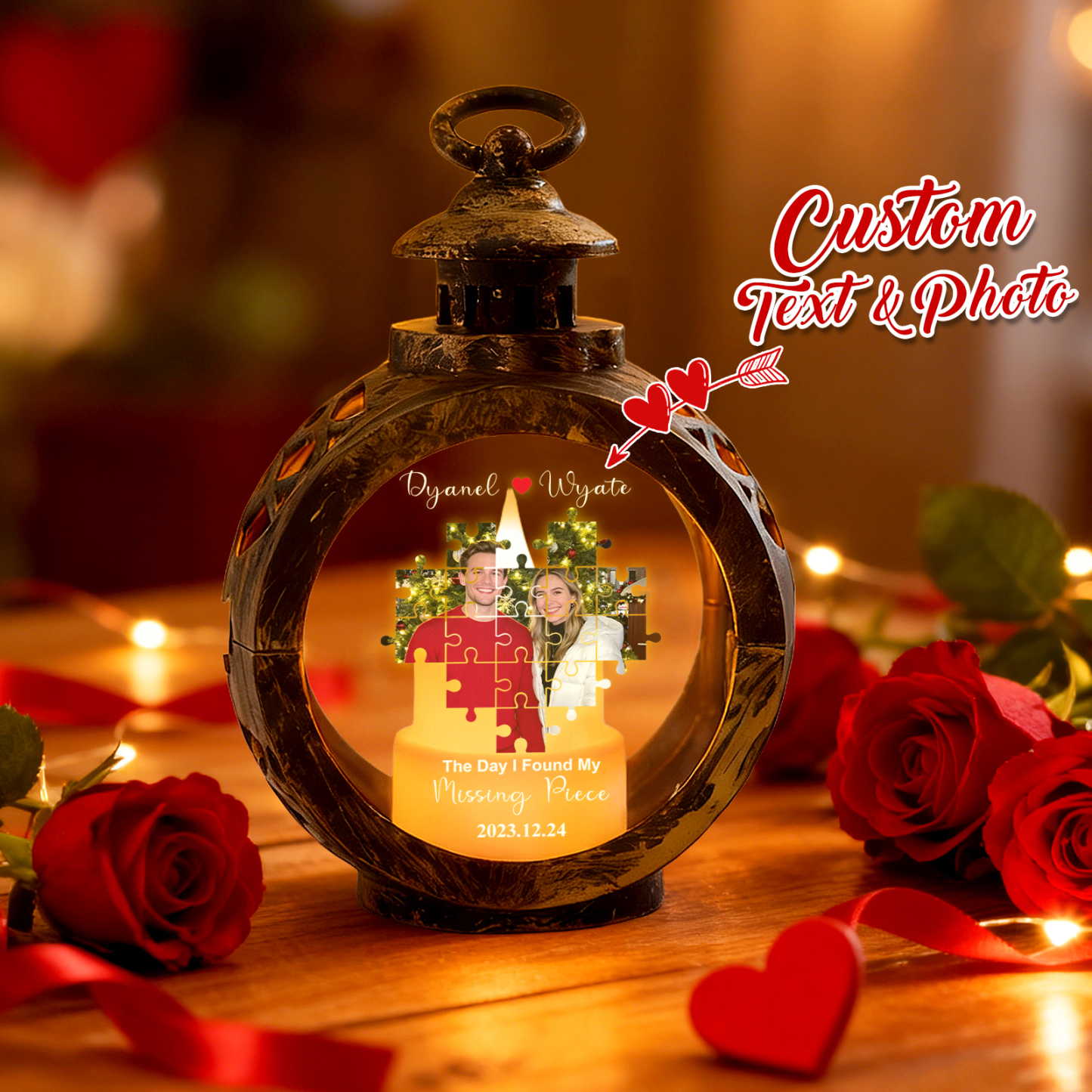 Custom Heart Lantern Beside You Photos Personalized Love Gifts for Boyfriend Husband - MyFaceSocksAU