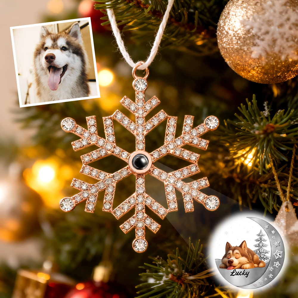 Personalized Snowflake Photo Ornament Custom Projection Ornaments Christmas Gifts Pet Lover - MyFaceSocksAU