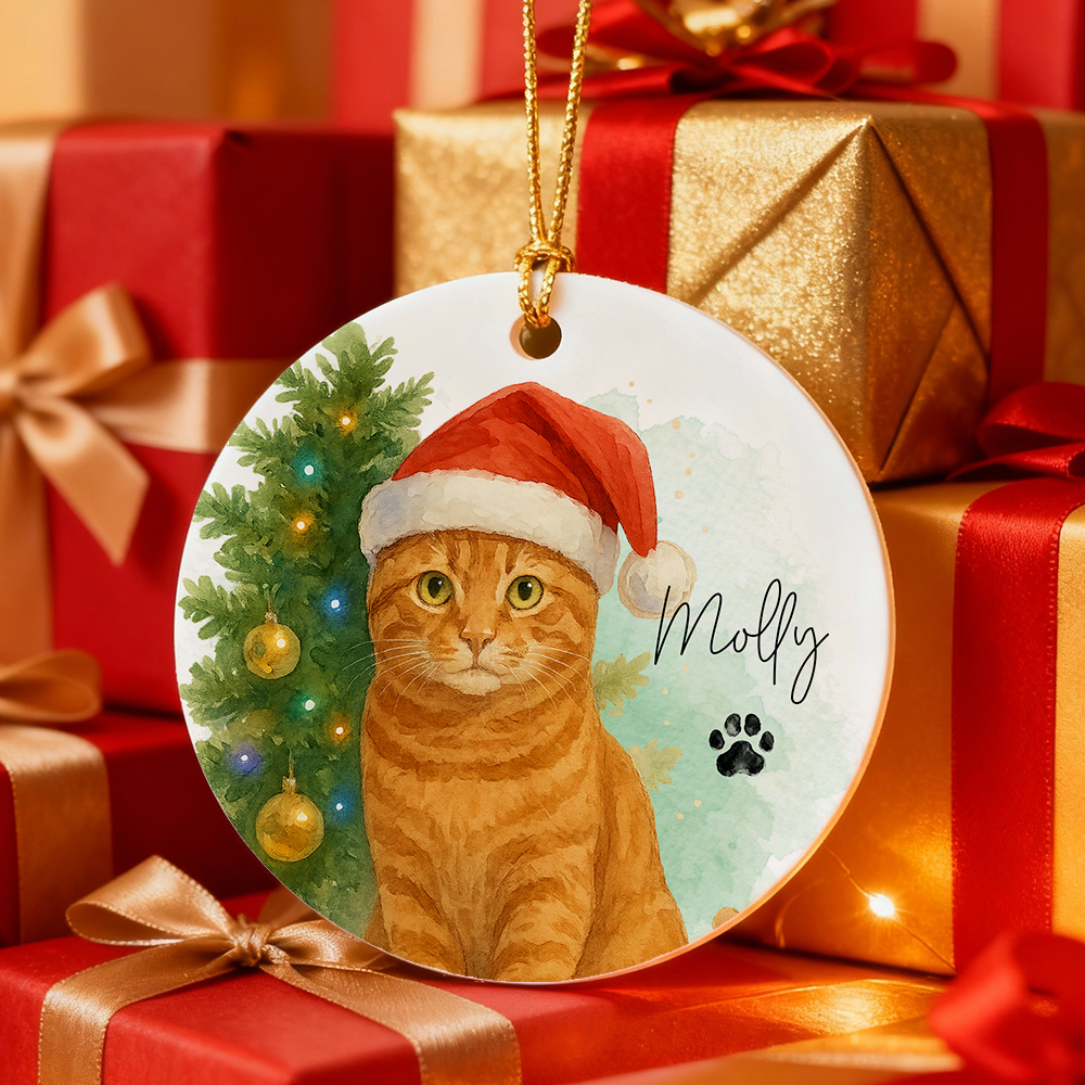 Custom Watercolor Pet Photo Ceramic Ornament Double-Sided Personalized Christmas Pet Ornament Christmas Decoration Gift - MyFaceSocksAU