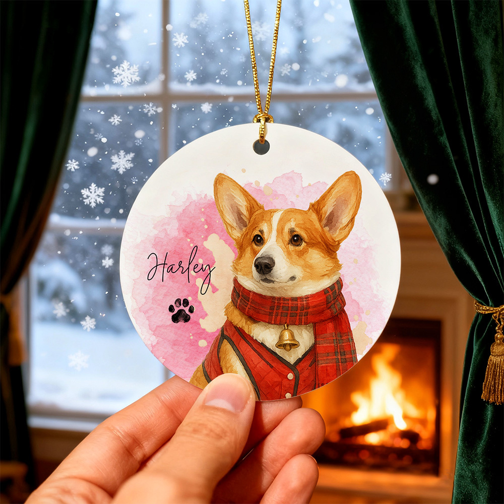Custom Watercolor Pet Photo Ceramic Ornament Double-Sided Personalized Christmas Pet Ornament Christmas Decoration Gift - MyFaceSocksAU