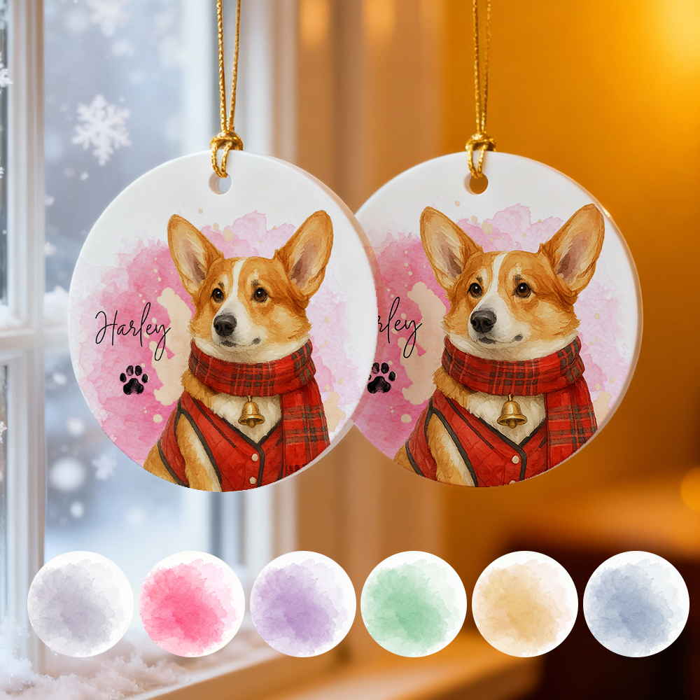 Custom Watercolor Pet Photo Ceramic Ornament Double-Sided Personalized Christmas Pet Ornament Christmas Decoration Gift - MyFaceSocksAU