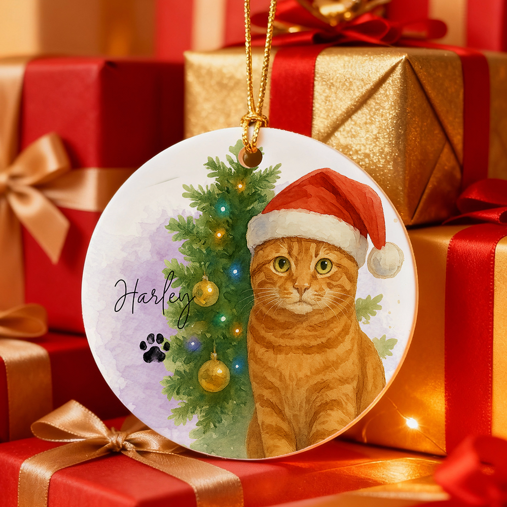 Custom Watercolor Pet Photo Ceramic Ornament Double-Sided Personalized Christmas Pet Ornament Christmas Decoration Gift - MyFaceSocksAU