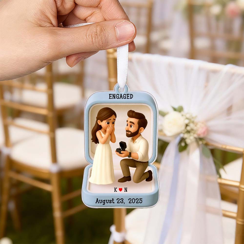 First Christmas Engaged 2025 Ornament Custom Proposal Photo Figure Ornament Personalized Engagement Keepsake Christmas Gift For Couples