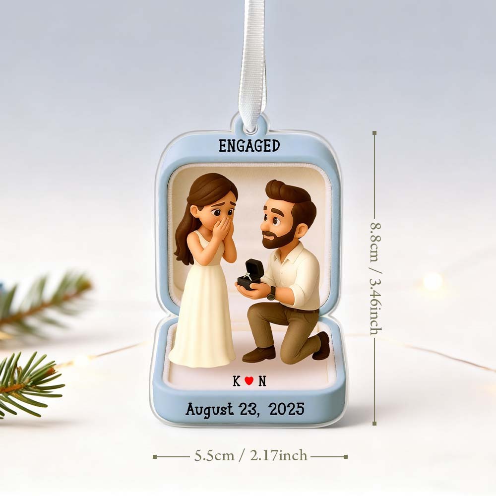 First Christmas Engaged 2025 Ornament Custom Proposal Photo Figure Ornament Personalized Engagement Keepsake Christmas Gift For Couples