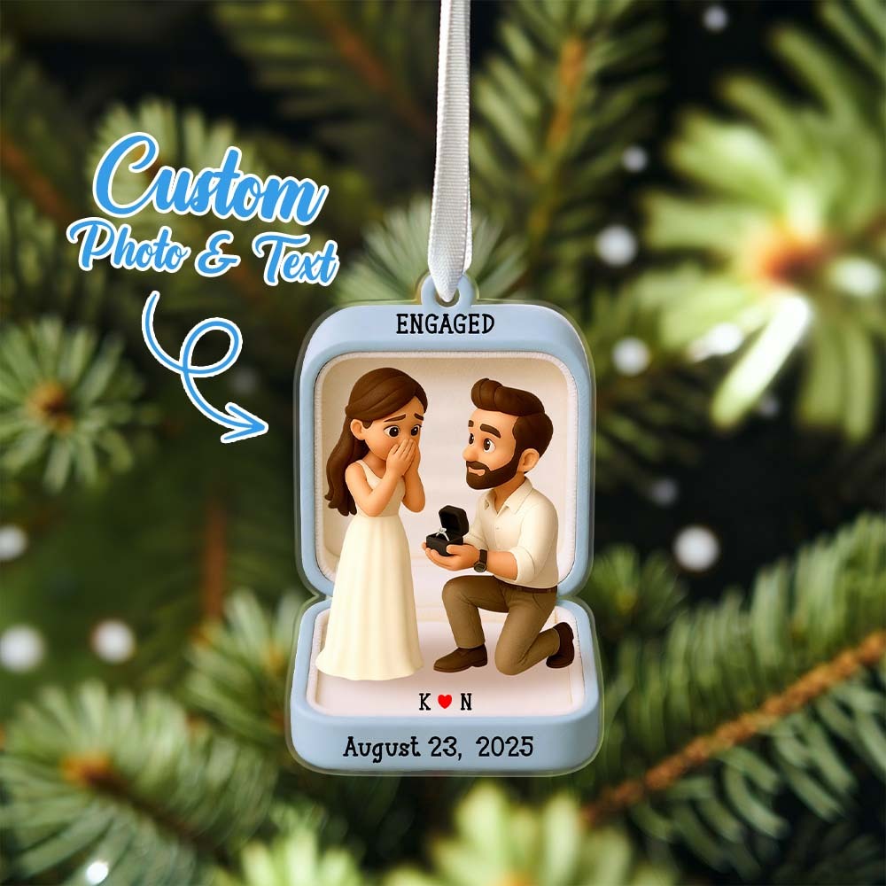 First Christmas Engaged 2025 Ornament Custom Proposal Photo Figure Ornament Personalized Engagement Keepsake Christmas Gift For Couples