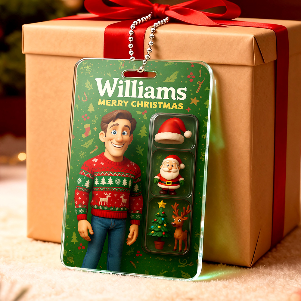 Custom Action Figure Pack Packaging Toy Box Style Art Gift Personalized Acrylic Car Hanger Gift for Mother 2D Printed Flat Design - MyFaceSocksAU