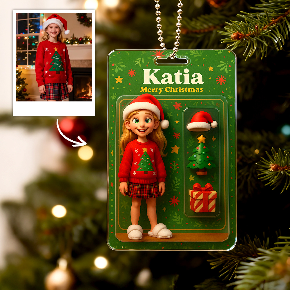 Custom Action Figure Pack Packaging Toy Box Style Art Gift Personalized Acrylic Car Hanger Gift for Mother 2D Printed Flat Design - MyFaceSocksAU