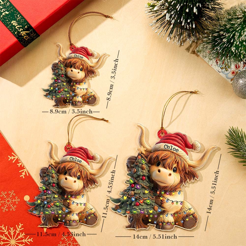 Personalized Highland Cow Christmas Ornament, Highland Cow Ornament Hanging, Funny Cattle Ornament, Highland Cow Lovers Gift