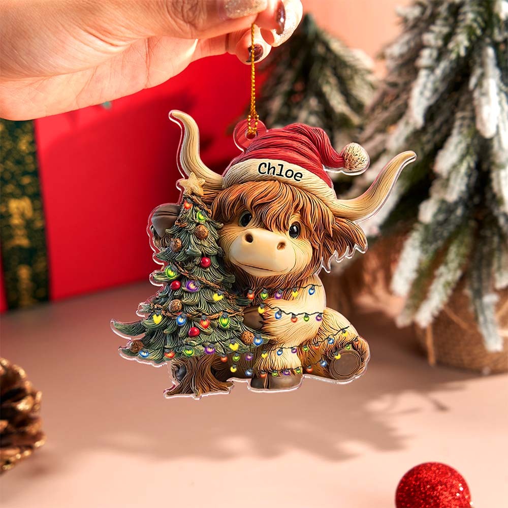 Personalized Highland Cow Christmas Ornament, Highland Cow Ornament Hanging, Funny Cattle Ornament, Highland Cow Lovers Gift