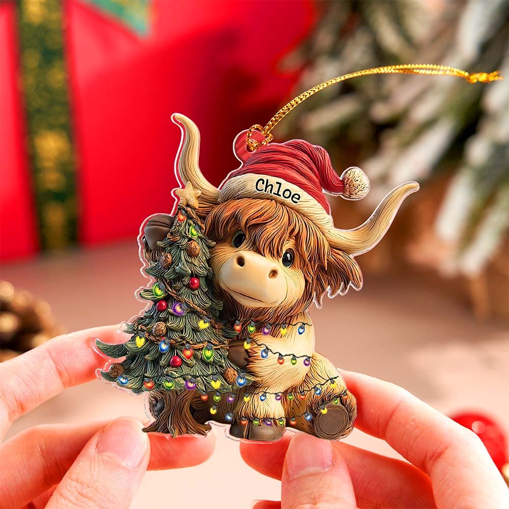 Personalized Highland Cow Christmas Ornament, Highland Cow Ornament Hanging, Funny Cattle Ornament, Highland Cow Lovers Gift