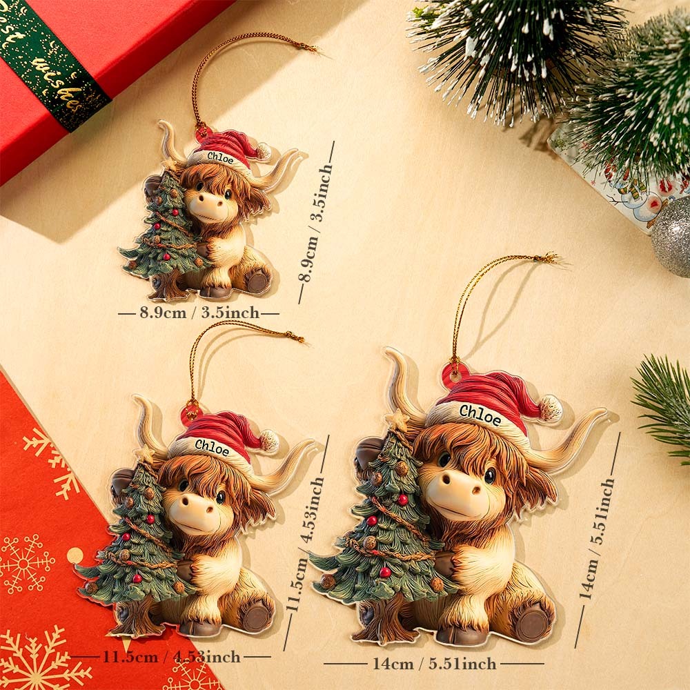 Personalized Highland Cow Christmas Ornament, Highland Cow Ornament Hanging, Funny Cattle Ornament, Highland Cow Lovers Gift