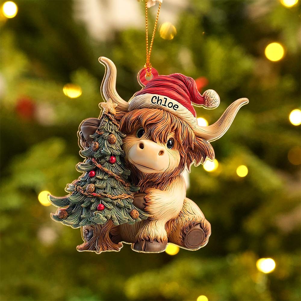 Personalized Highland Cow Christmas Ornament, Highland Cow Ornament Hanging, Funny Cattle Ornament, Highland Cow Lovers Gift