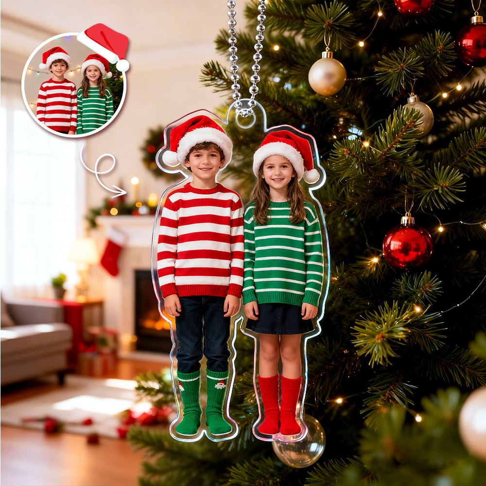 Custom Photo Happy Kids Christmas Acrylic Ornament Personalized Cutout Acrylic Keepsake Ornament - MyFaceSocksAU