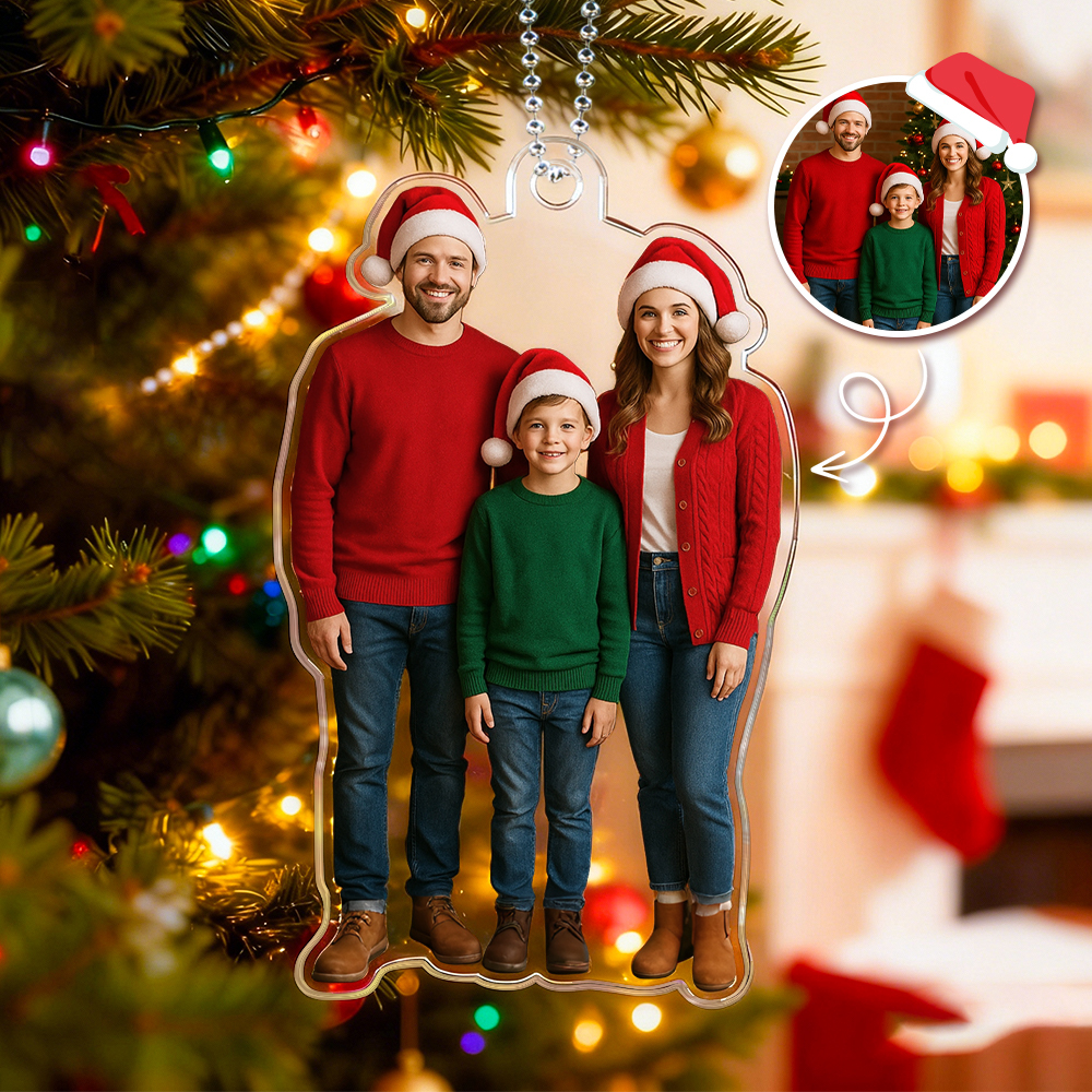 Custom Photo Happy Kids Christmas Acrylic Ornament Personalized Cutout Acrylic Keepsake Ornament - MyFaceSocksAU