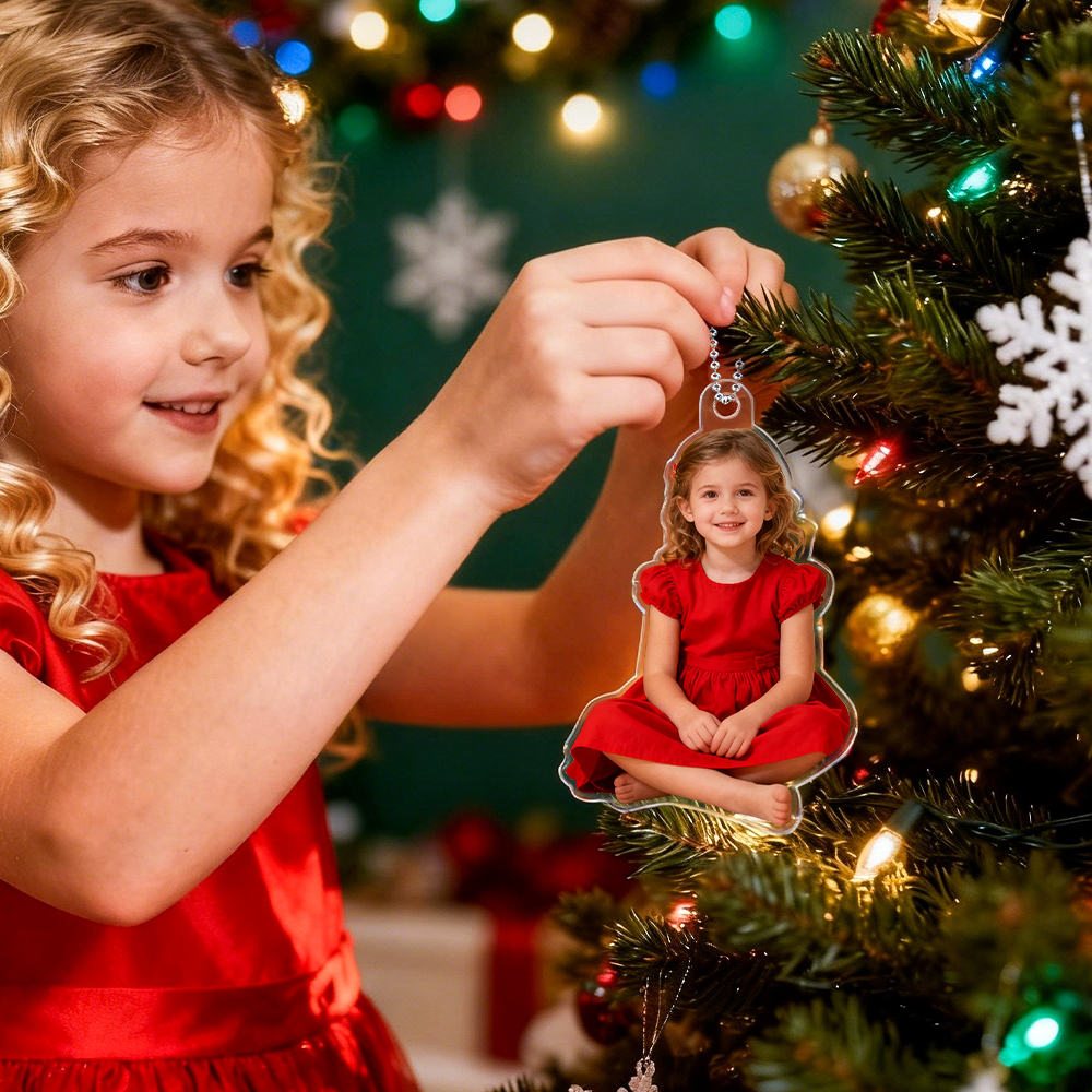 Custom Photo Happy Kids Christmas Acrylic Ornament Personalized Cutout Acrylic Keepsake Ornament - MyFaceSocksAU