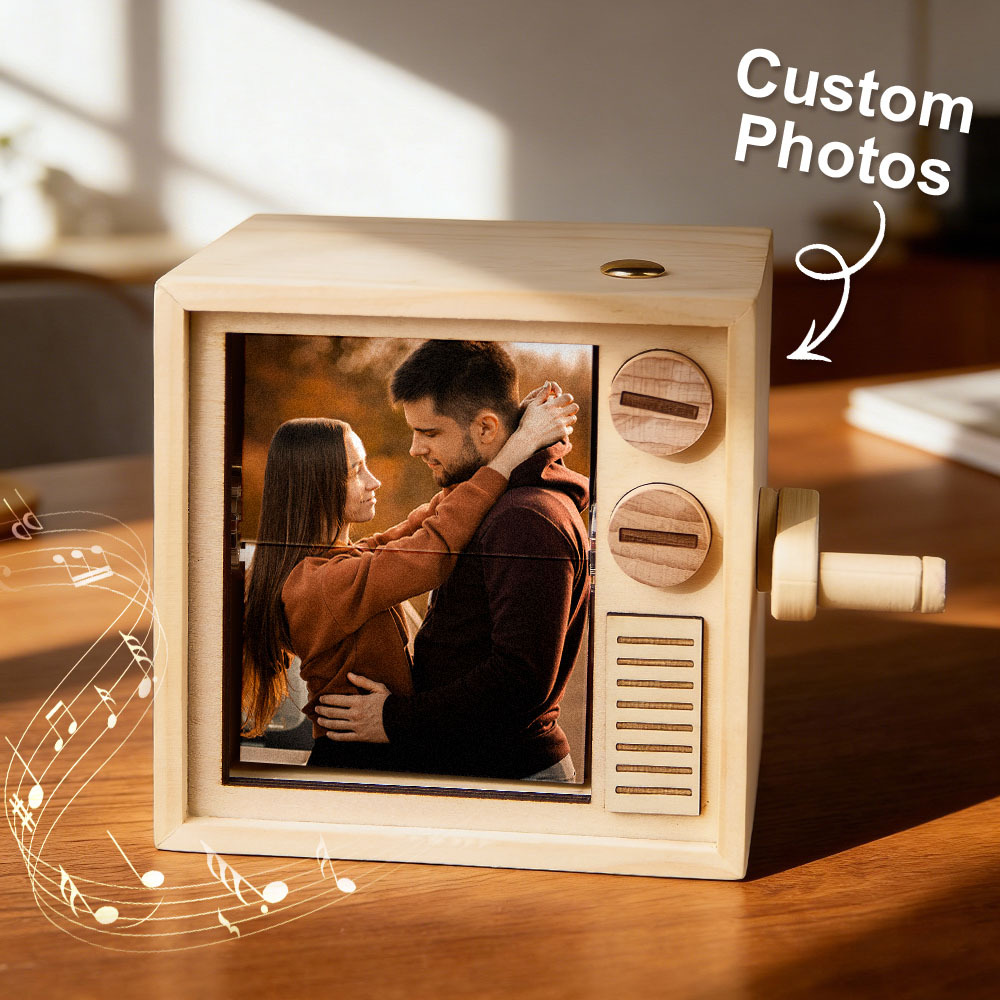 Custom Photo Flipbook Frame Animation Machine Mechanical Hand-cranked Flipbook Box with Light Black Walnut Valentine's Day Gifts - MyFaceSocksAU