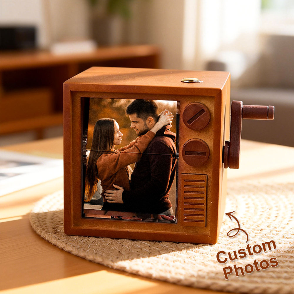 Custom Photo Flipbook Frame Animation Machine Mechanical Hand-cranked Flipbook Box with Light Black Walnut Valentine's Day Gifts - MyFaceSocksAU