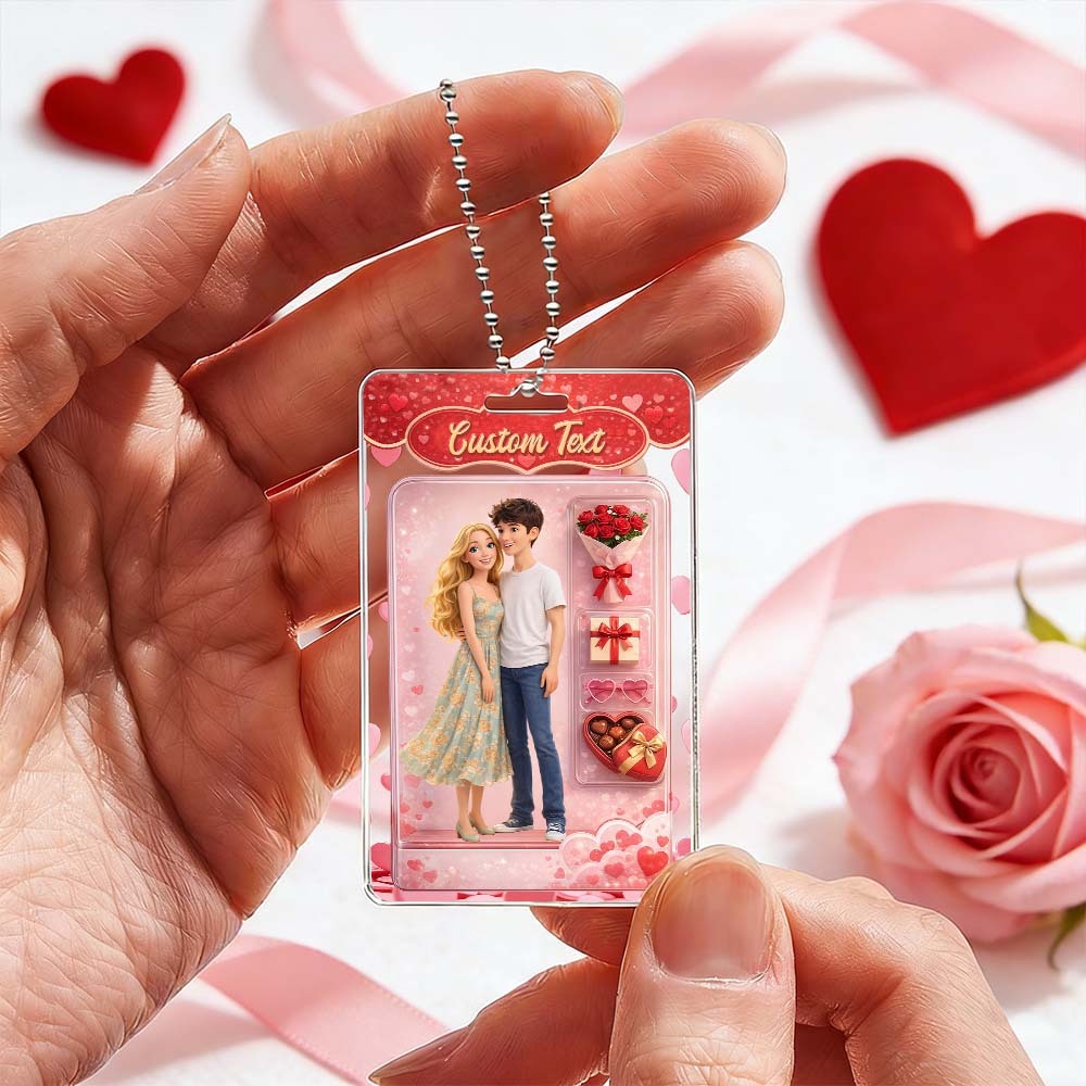 Custom Valentine's Day Gifts Personalized Acrylic Car Hanger Gift Packaging Style Art Gift for Lover 2D Printed Flat Design - MyFaceSocksAU