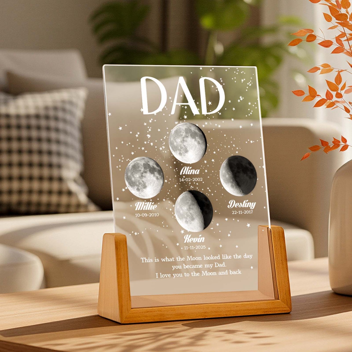Moon Phase Dad Gift – Personalized Acrylic Plaque Light, Custom Night Sky Gift for Dad, Father’s Day Gift, LED Moon Lamp Keepsake - MyFaceSocksAU