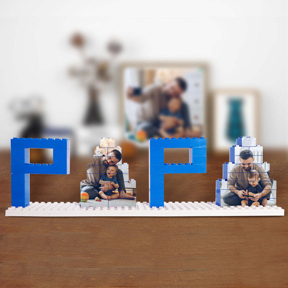 Personalized Papa Photo Building Brick Puzzles Photo Block Father's Day Gifts - MyFaceSocksAU