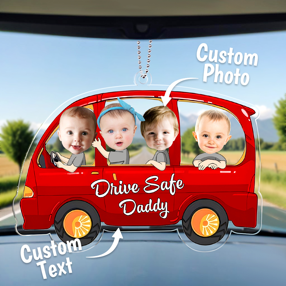Customized Drive Safe Daddy Acrylic Car Hanger, Personalized Acrylic Car Hanger, 1st Fathers Day Gift for Husband - MyFaceSocksAU