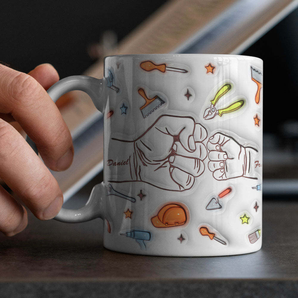 Personalized Names Custom 1-6 Kids 3D Inflated Effect Printed Mug Gift for Dad Grandpa Great Fixer - MyMoonLampAu
