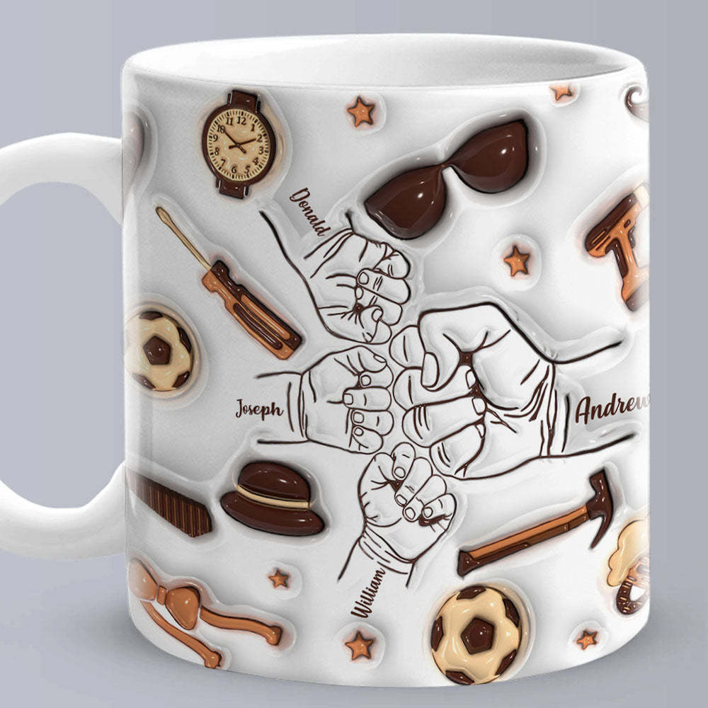Father's Day Gifts Personalized 1-6 Kids Names Custom 3D Inflated Effect Printed Mug for Papa or Grandpa - MyMoonLampAu