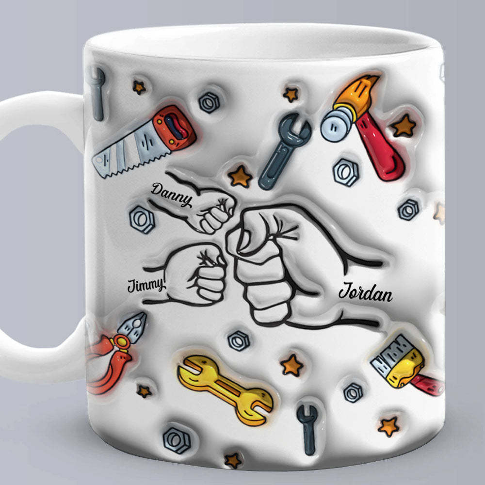 Father's Day Gifts Personalized Names Custom 3D Inflated Effect Printed Mug 1-6 Kids - MyMoonLampAu