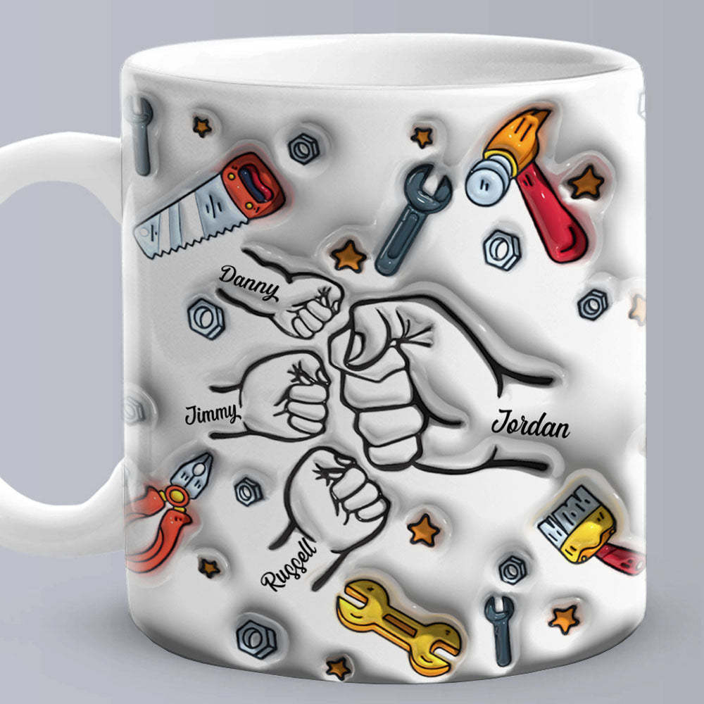 Father's Day Gifts Personalized Names Custom 3D Inflated Effect Printed Mug 1-6 Kids - MyMoonLampAu