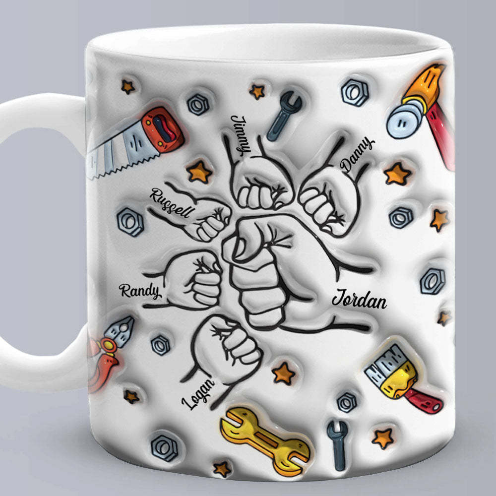 Father's Day Gifts Personalized Names Custom 3D Inflated Effect Printed Mug 1-6 Kids - MyMoonLampAu