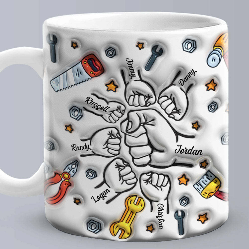 Father's Day Gifts Personalized Names Custom 3D Inflated Effect Printed Mug 1-6 Kids - MyMoonLampAu