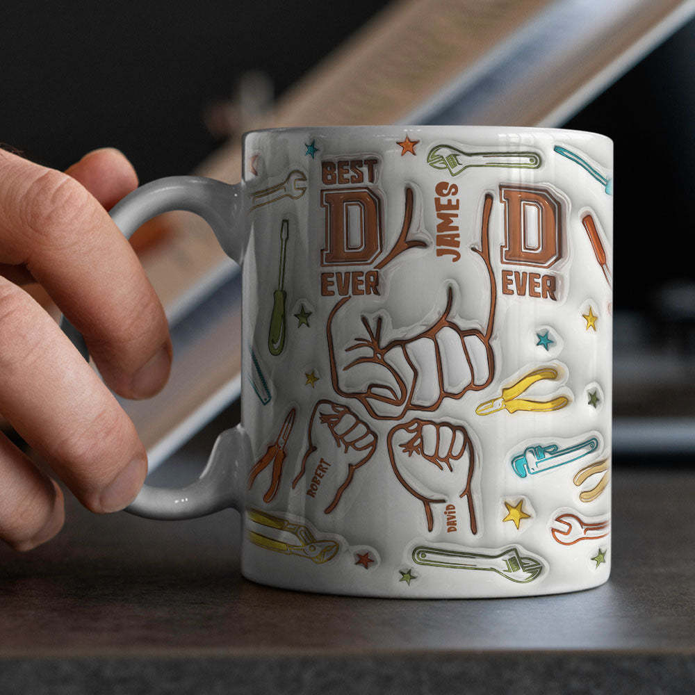 Gifts for Dad Personalized Names Custom 1-6 Kids 3D Inflated Effect Printed Mug Happy Father's Day - MyMoonLampAu
