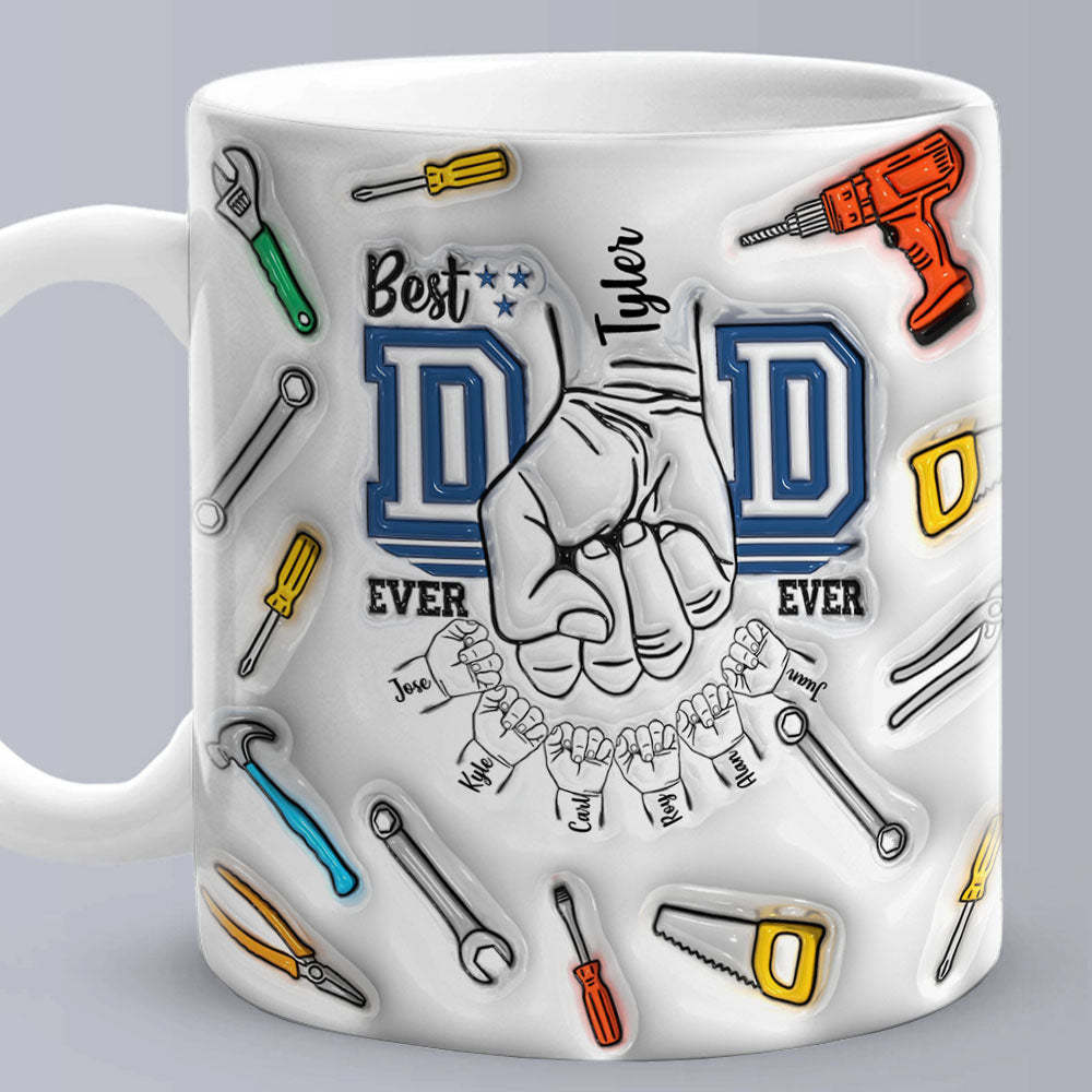 Father's Day Gifts Custom 1-6 Kids Personalized Names 3D Inflated Effect Printed Mug Best Dad Ever - MyMoonLampAu