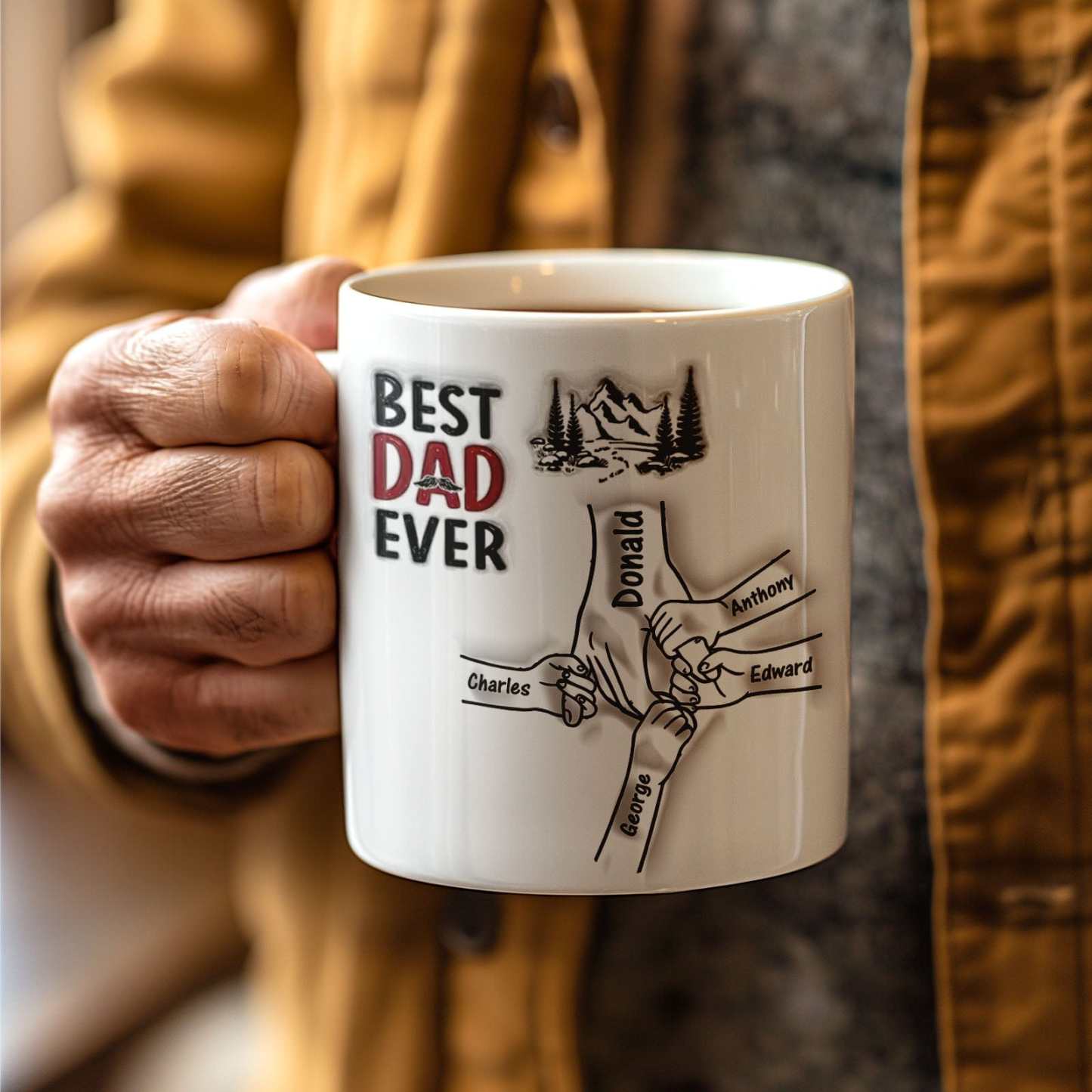 Best Daddy Ever Family Personalized Custom 3D Inflated Effect Printed Mug Father's Day Gift For Dad Grandpa