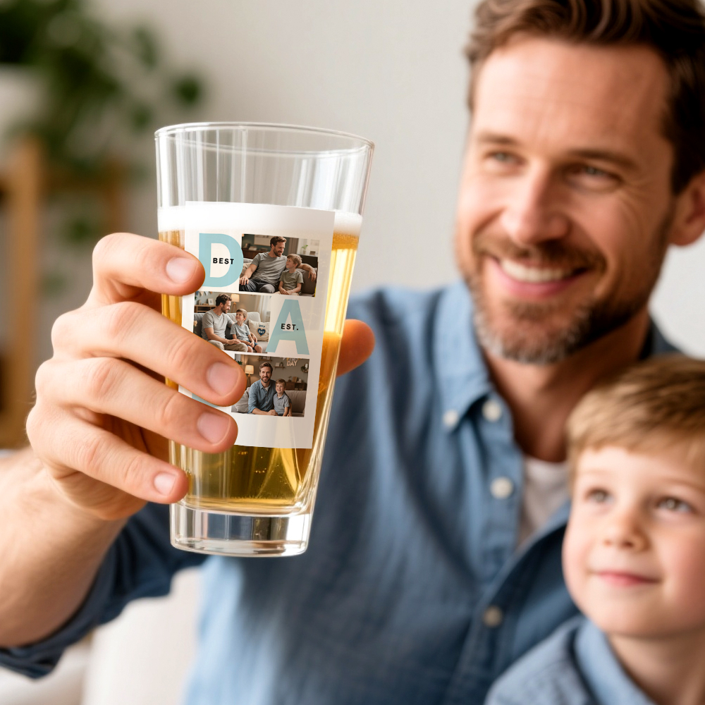 DAD Established Photo Collage Pint Glass Fathers Day Gift