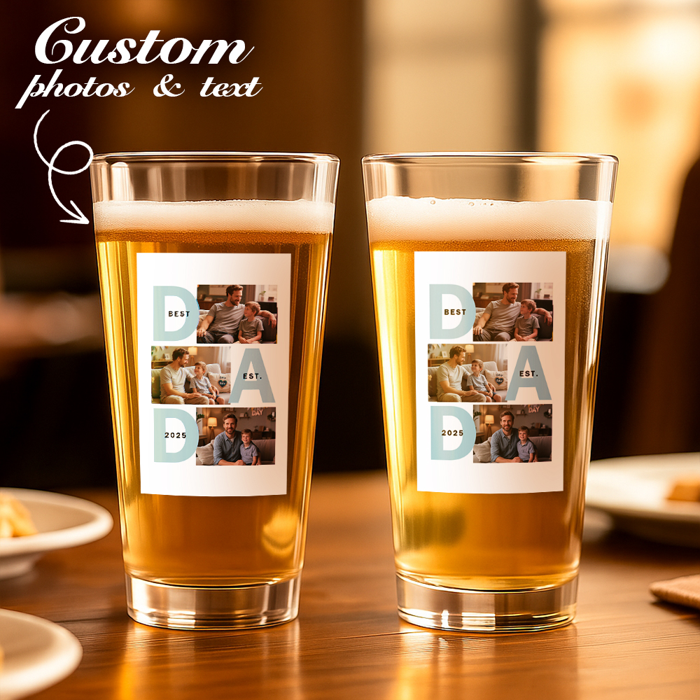DAD Established Photo Collage Pint Glass Fathers Day Gift