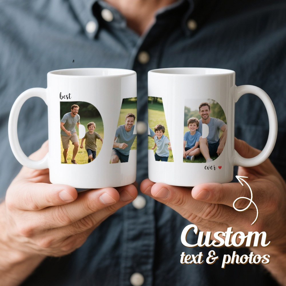 Personalized Photo Mug For Dad, Custom Fathers Day Cup, Photo Collage Mug, Dad Birthday Gift, Father Gift From Son Daughter Wife, Dad Mug