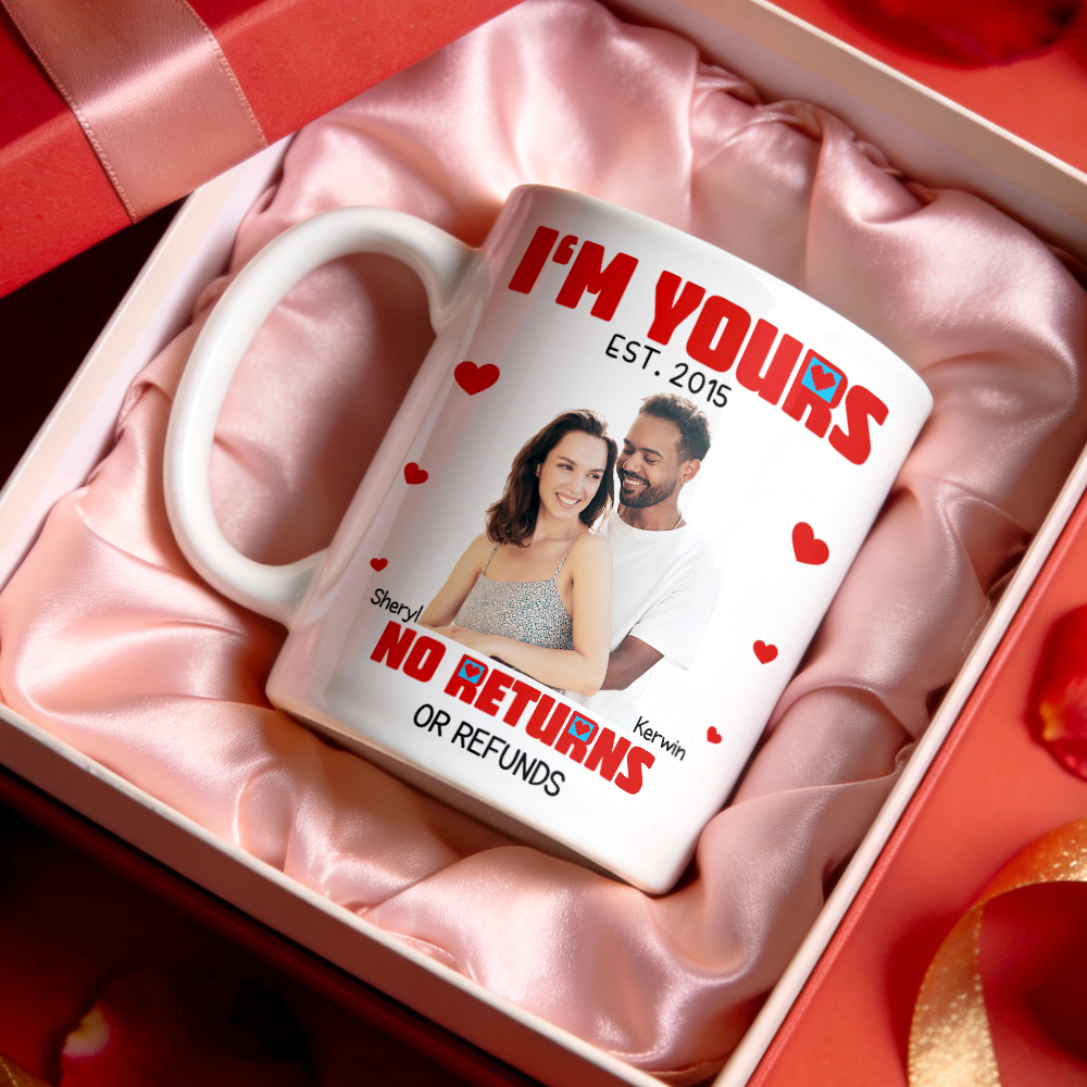 Custom Cartoon Mug Photo And Name Mug I'm Yours No Returns Or Refunds Valentine Anniversary Gift - MyFaceSocksAU