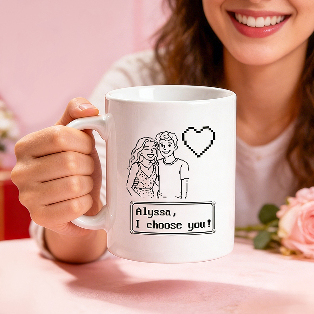 Personalized Pixel Art Photo Mug  Cute Photo And Name Couple Anniversary Gift - MyFaceSocksAU
