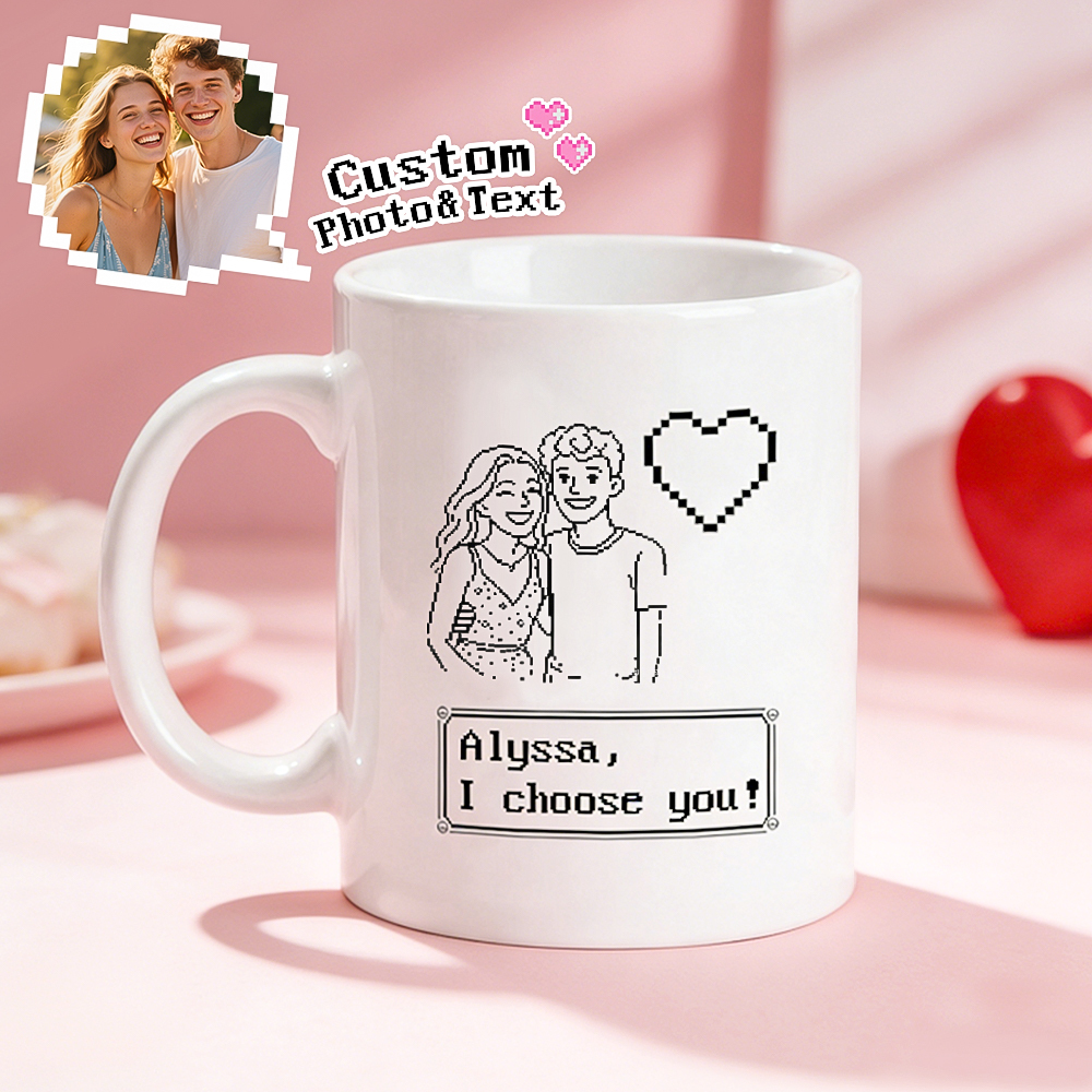 Personalized Pixel Art Photo Mug  Cute Photo And Name Couple Anniversary Gift - MyFaceSocksAU