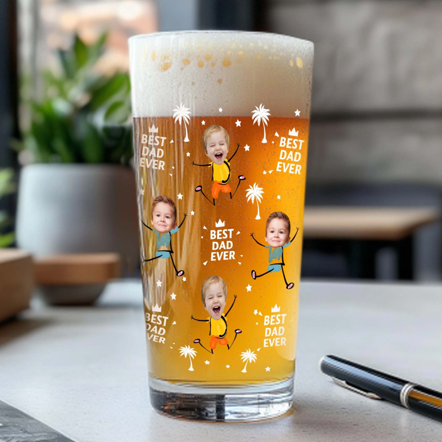 Custom Photo Best Dad Grandpa Ever Beer Glass, Personalized Father’s Day Gift, Custom Photo Gifts, Grandpa Gifts - MyFaceSocksAU