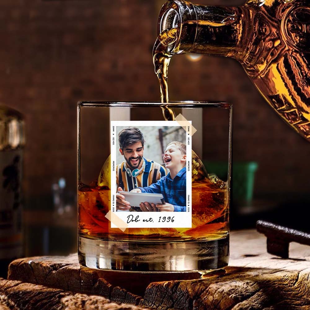 Dad Gifts, Gifts For Dad, Custom Photo Dad Est Whiskey Glass, Grandpa Gift, Dad Glass, Gifts For Him, Portrait Photo Grandpa Glass, New Dad - MyFaceSocksAU