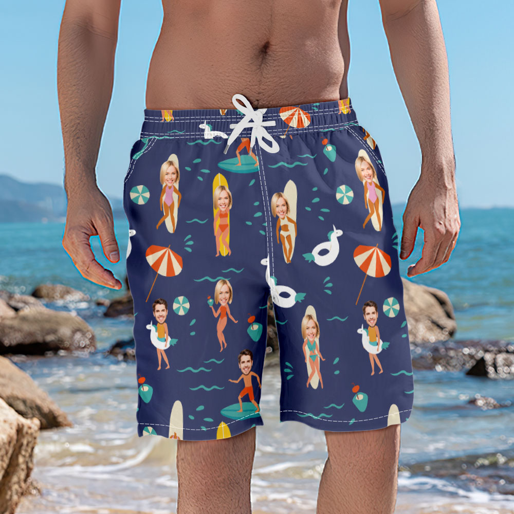 Personalized Face Mens Swim Trunks Custom Tropical Swim Shorts Bathing Suit - MyFaceSocksAU