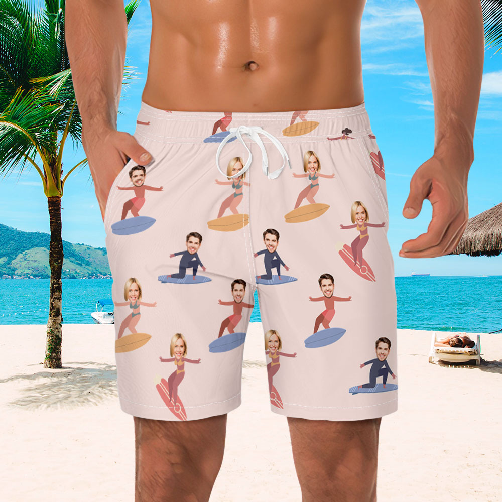 Personalized Face Mens Swim Trunks Custom Tropical Swim Shorts Bathing Suit - MyFaceSocksAU