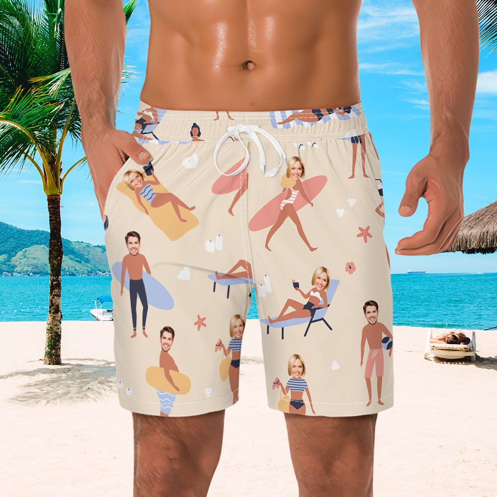 Personalized Face Mens Swim Trunks Custom Tropical Swim Shorts Bathing Suit - MyFaceSocksAU
