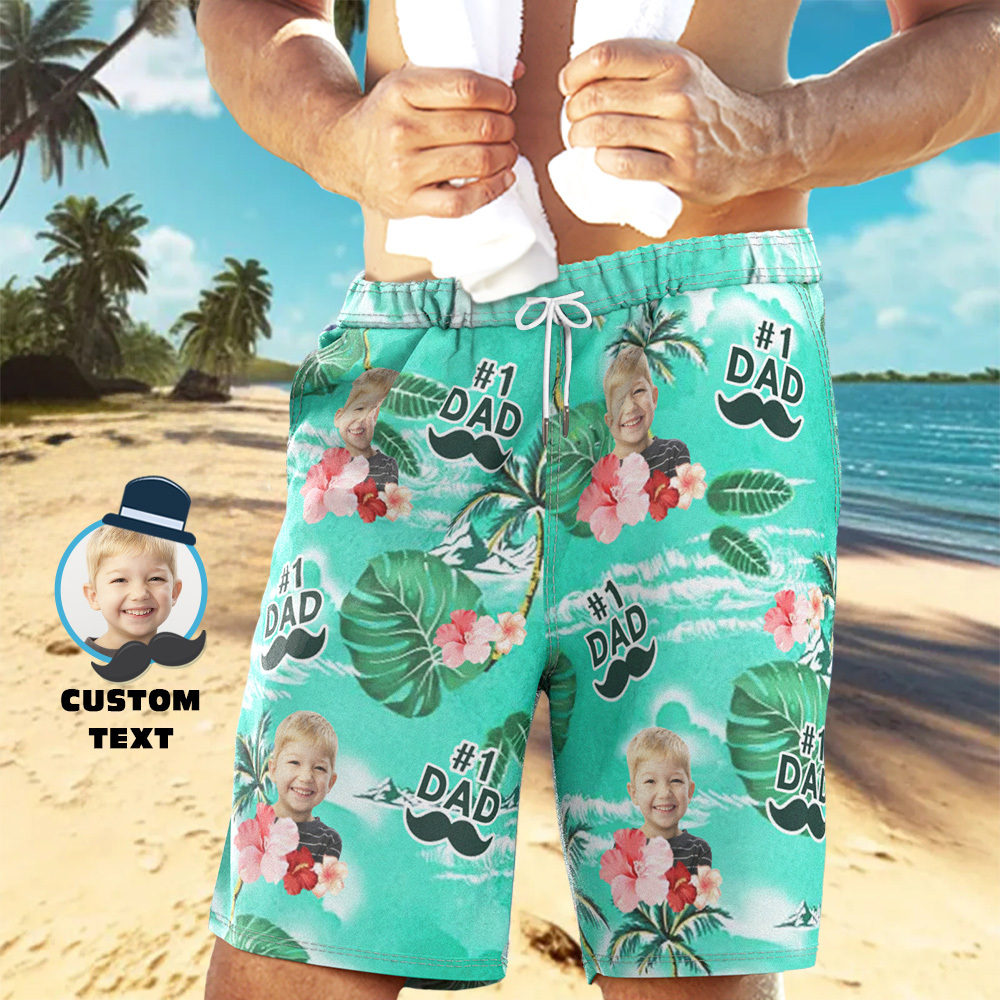 Personalized Face Mens Swim Trunks Custom Text Just A Dad and His Girl Tropical Swim Shorts for Dad - MyFaceSocksAU